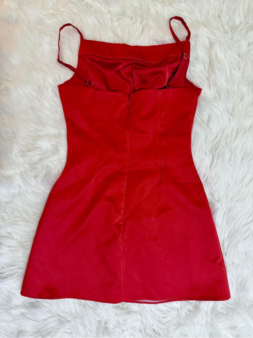 House of CB Dainty Scarlet Red Satin Square Neck A-Line Mini Dress S NWOT - Picture 10 of 14